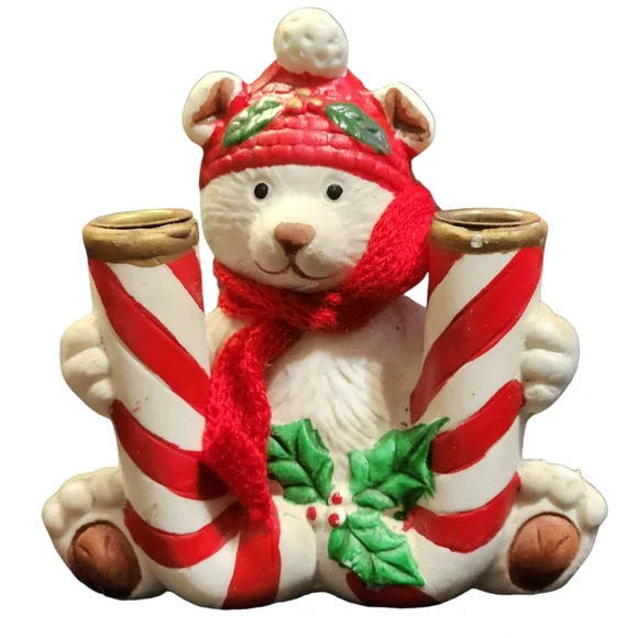 Handcrafted Christmas Bear Candle Holder Decor - Picture 2 of 4
